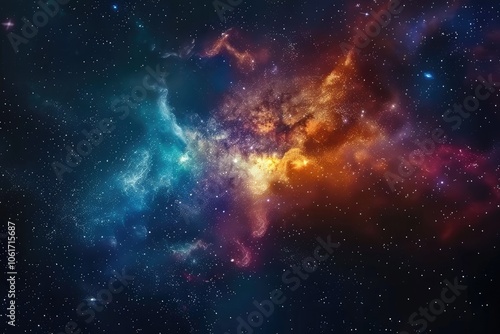 A Colorful Nebula with Stars in a Dark Space Background