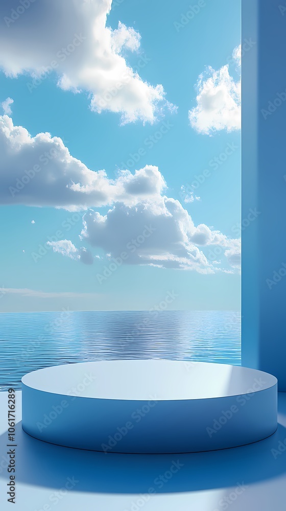 Fototapeta premium Tech blue sky and circular booth illustration poster background