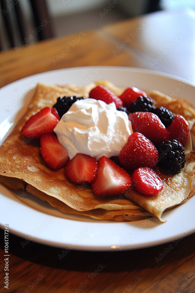 Vegan crepes with fresh berries and coconut whipped cream Vegan crepes with fresh berries and coconut whipped cream