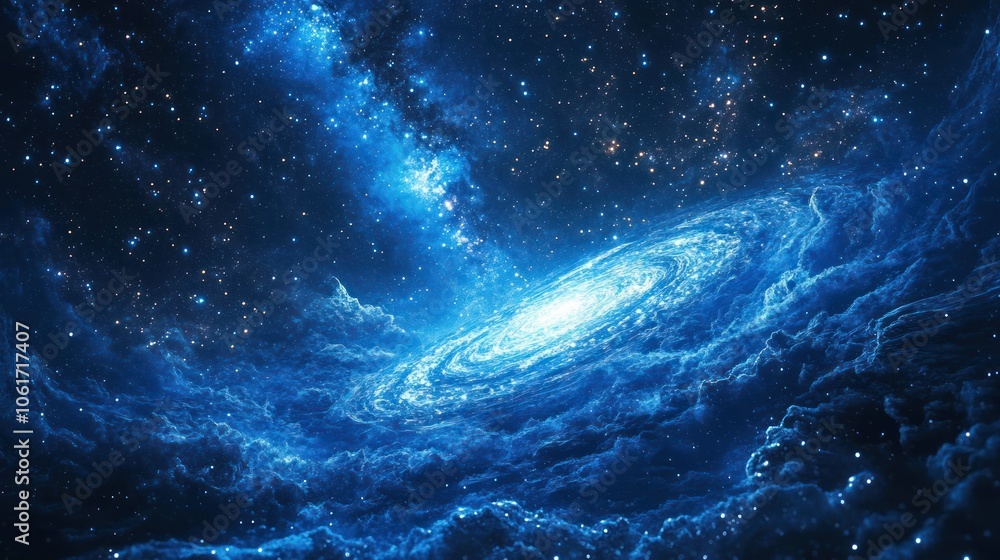 A mesmerizing night sky full of stars and quantum waves, with the Milky Way spiraling in the distance, A mesmerizing night sky full of stars and quantum waves, with the Milky Way spiraling in the distance,