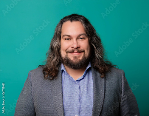 Portrait of Handsome Mature Man Looking Happy and Smiling Against Colored Studio Background