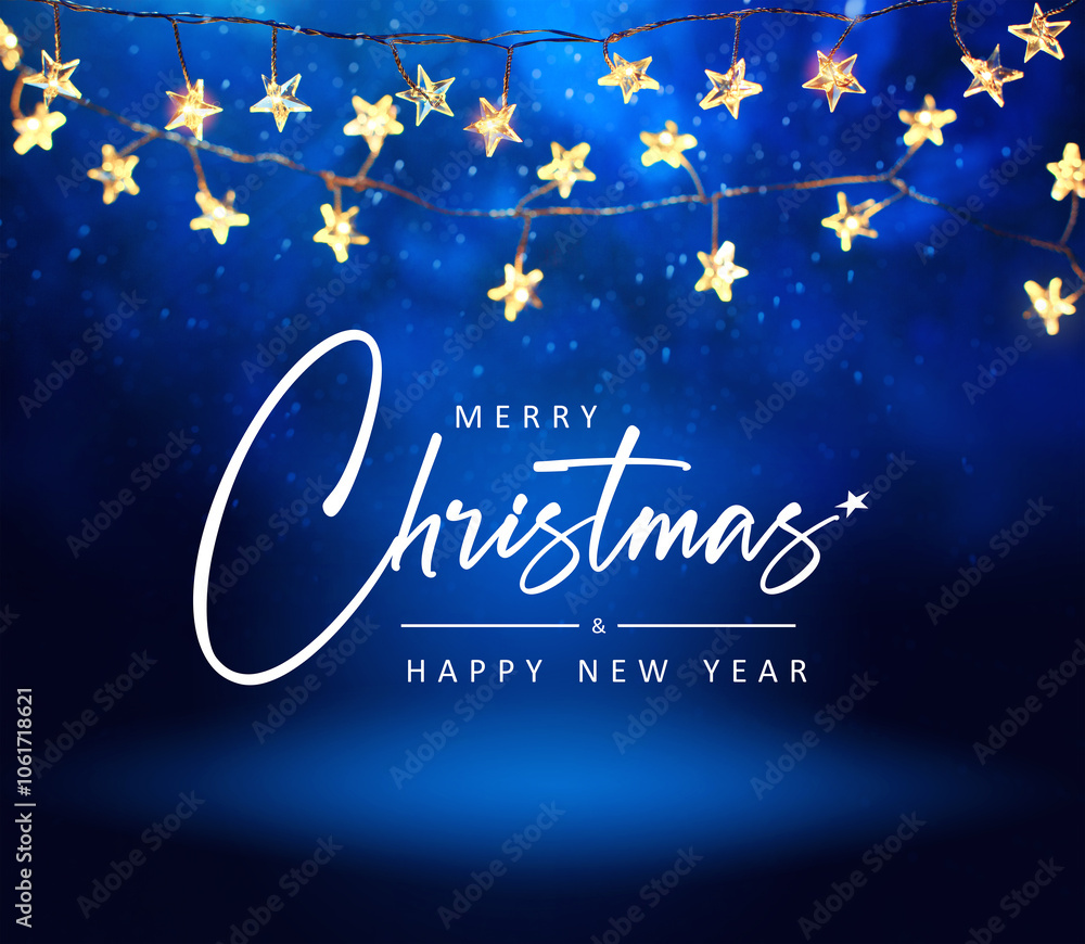 Christmas greeting card or holiday banner design with Christmas light on Snowy winter background Christmas greeting card or holiday banner design with Christmas light on Snowy winter background