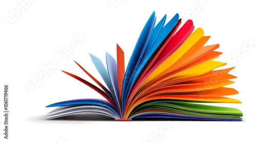 The book is open to a page with a vibrant rainbow, showcasing a variety of colors. The pages are colorful and seem to be a work of art, with each page displaying a different hue