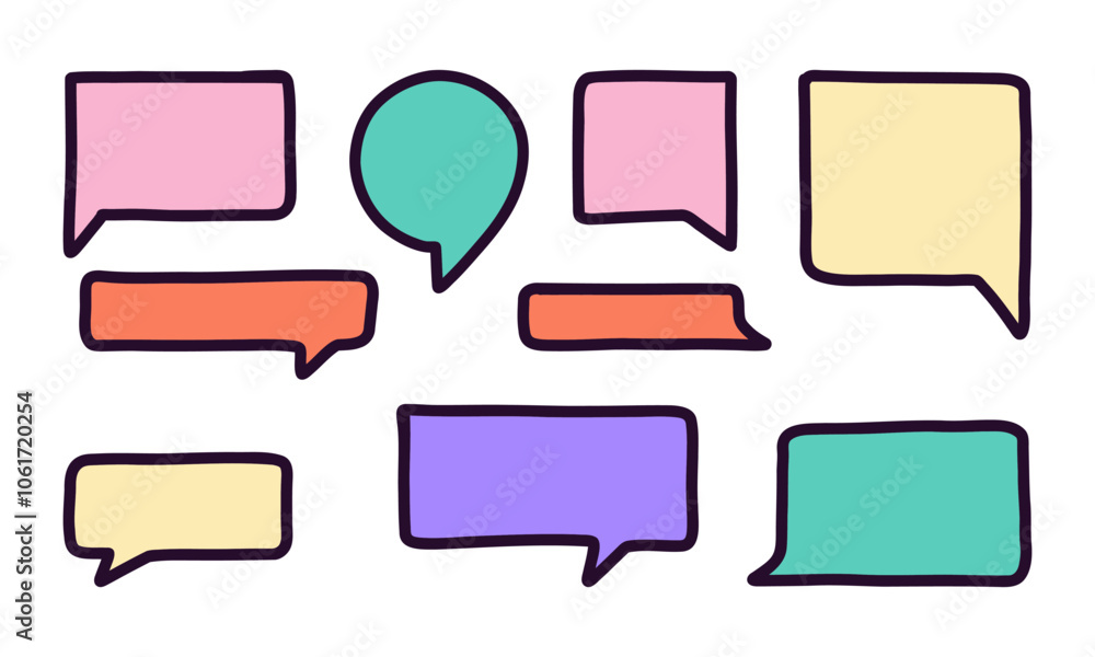 Hand Drawn Chat Bubble Set. A set of 9 unique hand-drawn chat bubbles in various shapes, ideal for messaging, dialogue, or social media designs Hand Drawn Chat Bubble Set. A set of 9 unique hand-drawn chat bubbles in various shapes, ideal for messaging, dialogue, or social media designs
