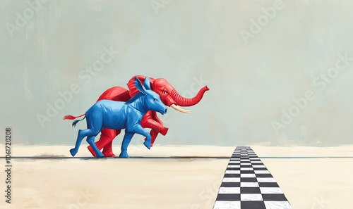 American Political Race: Democrat Donkey vs. Republican Elephant Racing 