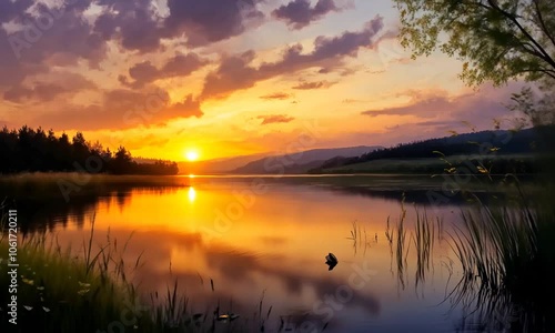 Wallpaper Mural Sunset Over Lake and Mountains Torontodigital.ca