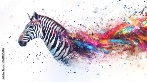 zebra with a mesmerizing blend of colors spiraling across its body. The zebra's striking patterns