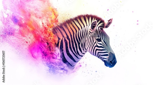 zebra with a mesmerizing blend of colors spiraling across its body. The zebra's striking patterns