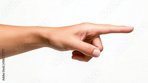 Hand gesture, hand pointing forward, indicating direction or emphasis, showcasing gesture of communication and intention, isolate on white background
