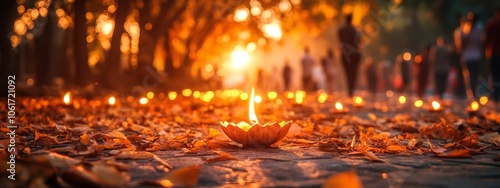 Krathongs Adorn the Ground: A Moment of Serenity at the Thai Temple.Concept of tradition, spirituality, cultural celebration, peace, and tranquility, tourism, hospitality, cultural heritage preservati photo