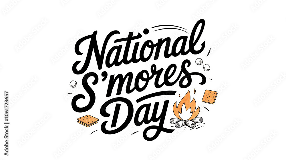 Fototapeta premium National s'mores day lettering, s'mores, party greeting card, calligraphy poster, generative AI