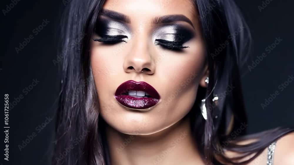 Glamorous woman with bold makeup and shiny lips in close-up portrait Glamorous woman with bold makeup and shiny lips in close-up portrait