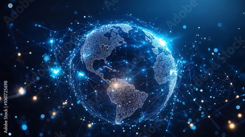 Fototapeta Naklejka Na Ścianę i Meble -  Abstract digital globe with glowing connections, Technology 3d globe planet earth