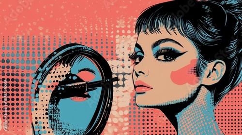 Vintage Makeup Illustration with Bold Colors