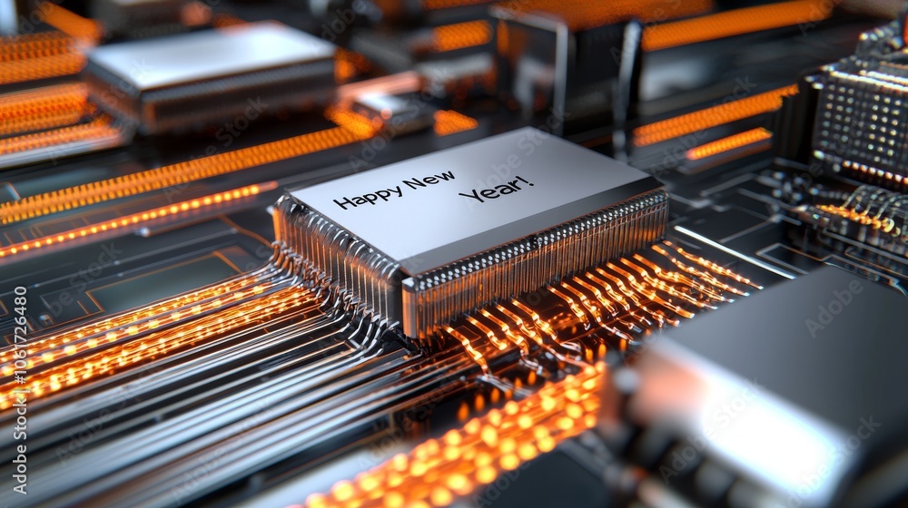 Happy New Year on a Futuristic Circuit Board Happy New Year on a Futuristic Circuit Board