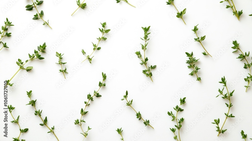 Fototapeta premium Fresh Thyme Sprigs on White Background