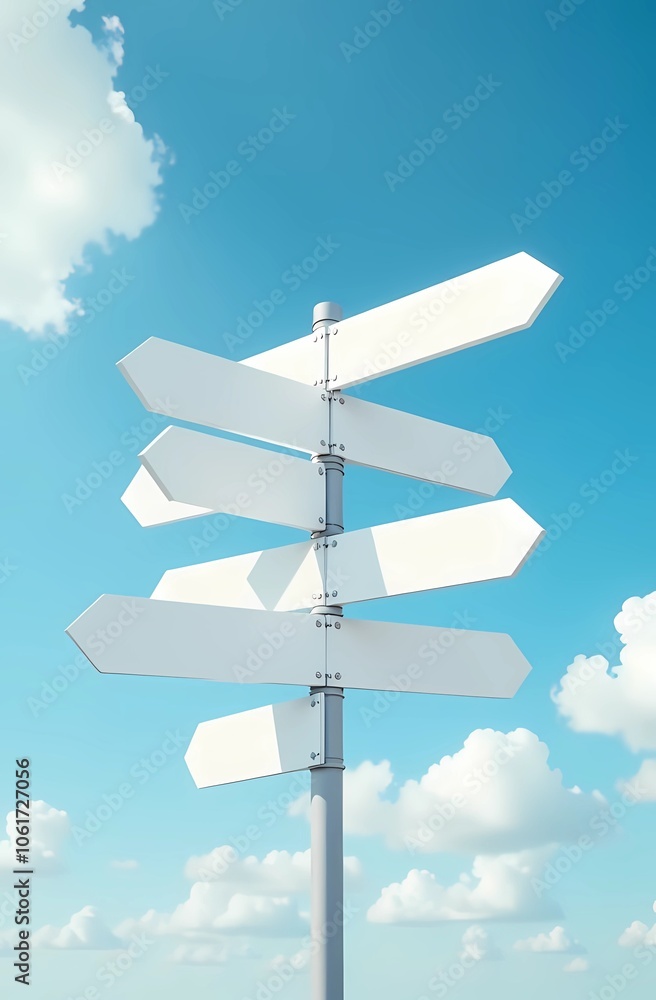An image of directional signposts pointing in different directions against a bright blue sky An image of directional signposts pointing in different directions against a bright blue sky