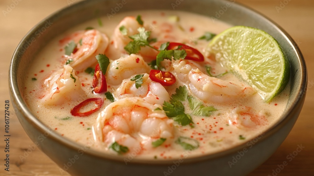 Delicious Shrimp Tom Yum Soup in Fresh Bowl Delicious Shrimp Tom Yum Soup in Fresh Bowl