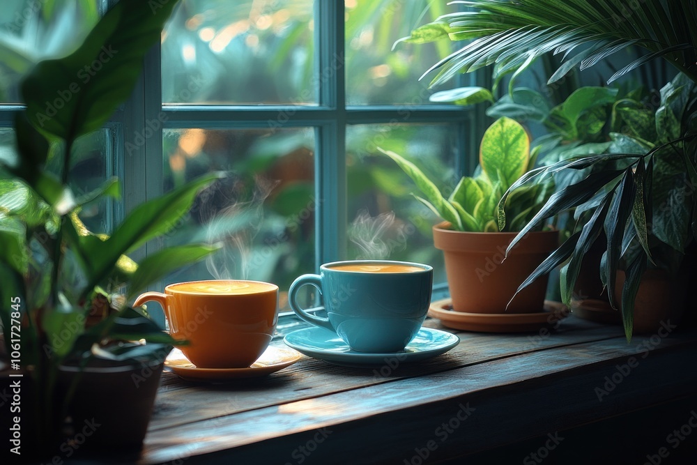 Two Cups of Coffee by the Window Two Cups of Coffee by the Window