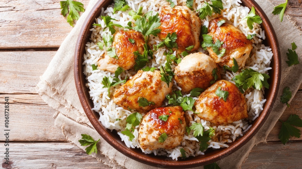 Close-Up of Chicken Biryani Served in Bowl Close-Up of Chicken Biryani Served in Bowl