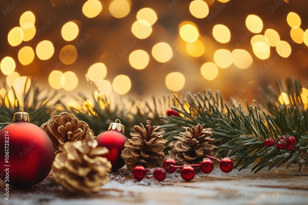 Festive Christmas decorations with sparkling lights Festive Christmas decorations with sparkling lights