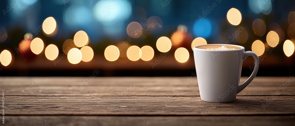 A cozy coffee cup sits on a rustic wooden table, illuminated by warm bokeh lights, creating a serene ambiance perfect for relaxation. A cozy coffee cup sits on a rustic wooden table, illuminated by warm bokeh lights, creating a serene ambiance perfect for relaxation.