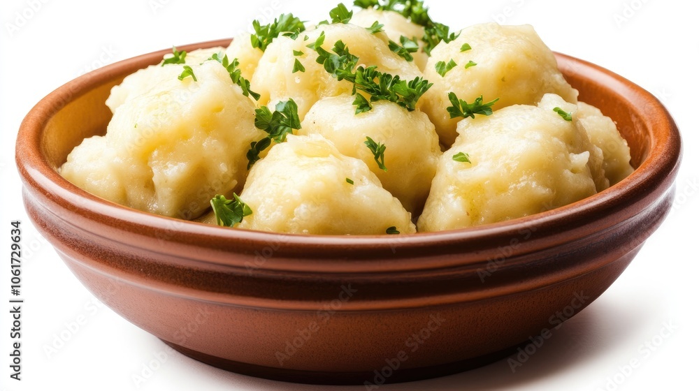 Comforting Brown Dumplings in Rustic Bowl Comforting Brown Dumplings in Rustic Bowl