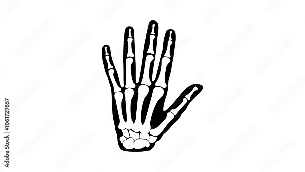 human hand bone structure, black isolated silhouette human hand bone structure, black isolated silhouette