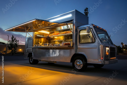 Truck converted into a food truck serving gourmet meals