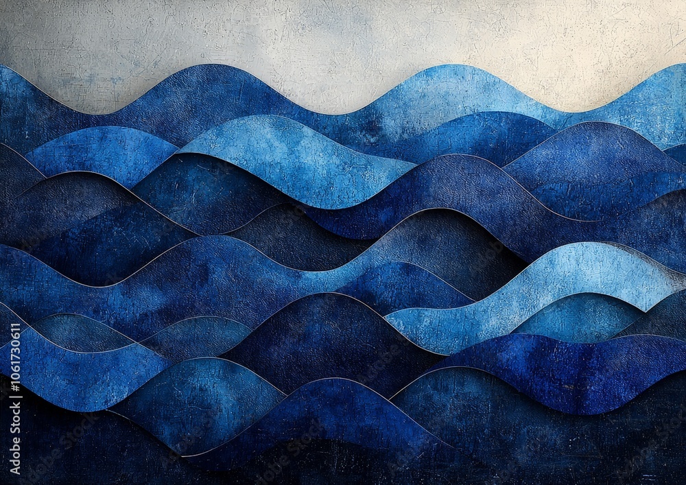 Abstract depiction of waves in various shades of blue, creating a textured ocean-like effect. Abstract depiction of waves in various shades of blue, creating a textured ocean-like effect.