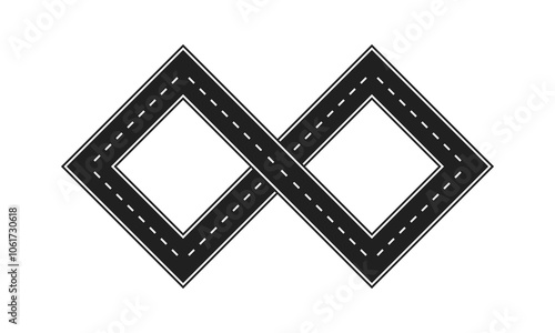 infinity road line symbol, endless squared loop, logotype template, multilevel road interchange