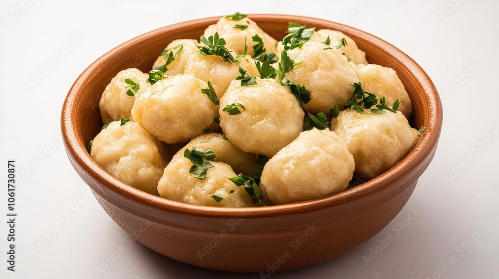 Brown Bowl Overflowing with Delicious Dumplings Brown Bowl Overflowing with Delicious Dumplings