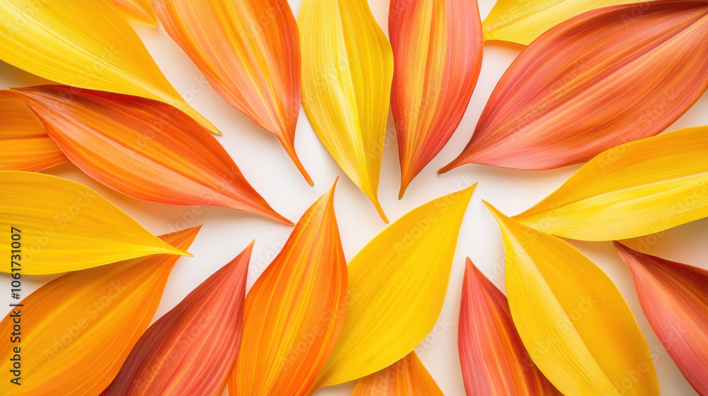Macro shot of natural, Vibrant orange, yellow, and red leaves arranged in circular pattern create stunning natural display. colors evoke warmth and beauty in nature Macro shot of natural, Vibrant orange, yellow, and red leaves arranged in circular pattern create stunning natural display. colors evoke warmth and beauty in nature