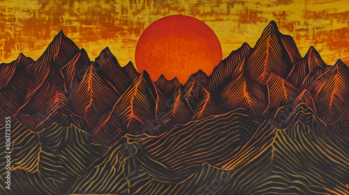 A Kurdish-style sun peeks over the Sawtooth mountains in this letterpress laser cut background