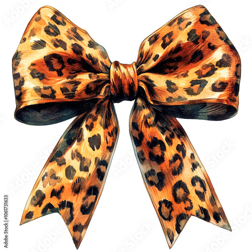 Cute Santa Faces with Leopard Print Hats, Santa Claus illustrations wearing leopard print hats and festive bows, accented with holly berries for a playful holiday theme. - Leopard Print coquette Bow

