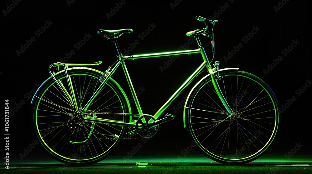 Fototapeta premium Neon-lit bicycle with futuristic design in a dark setting