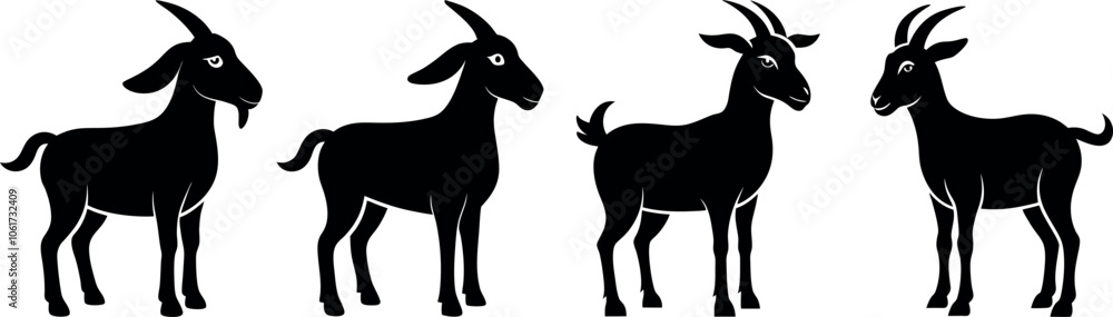 Obraz premium goat Silhouette Vector Clipart set - Farm Animal, Black and White
