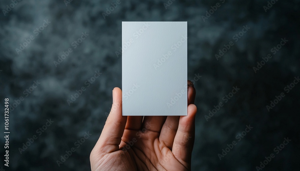 Innovative Vertical Business Card Template with Unique Design Held in Hand on Blurred Background Innovative Vertical Business Card Template with Unique Design Held in Hand on Blurred Background
