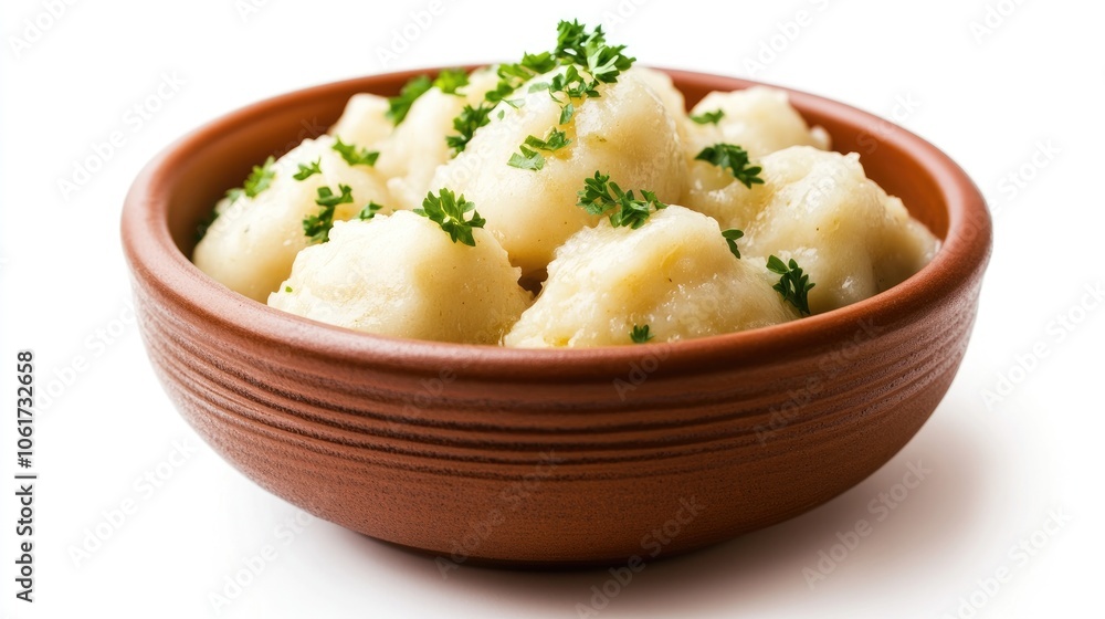 Brown Bowl with Simple Dish of Creamy Food Brown Bowl with Simple Dish of Creamy Food