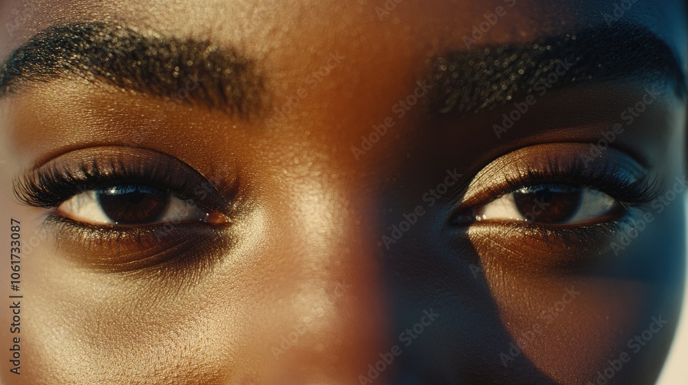 Close-Up of Beautiful Dark Skin Eyes with Long Lashes Close-Up of Beautiful Dark Skin Eyes with Long Lashes