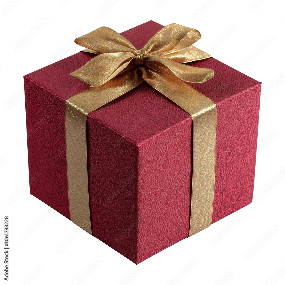 Fototapeta premium Shiny red expensive luxury gift present with gold ribbon PNG cutout isolated on transparent background. Christmas Valentines day Holiday season graphic resource