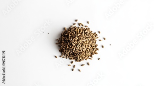 Top Down View of Fennel Seeds on White Background