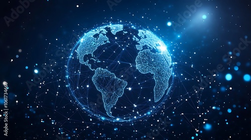 Abstract digital globe with glowing connections, Technology 3d globe planet earth