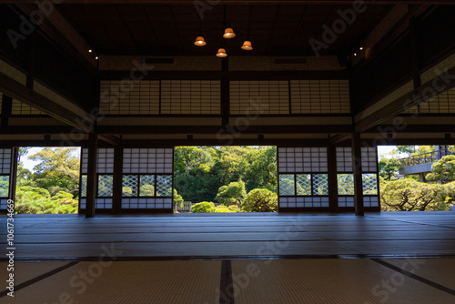 Interior of Japanese house and garden