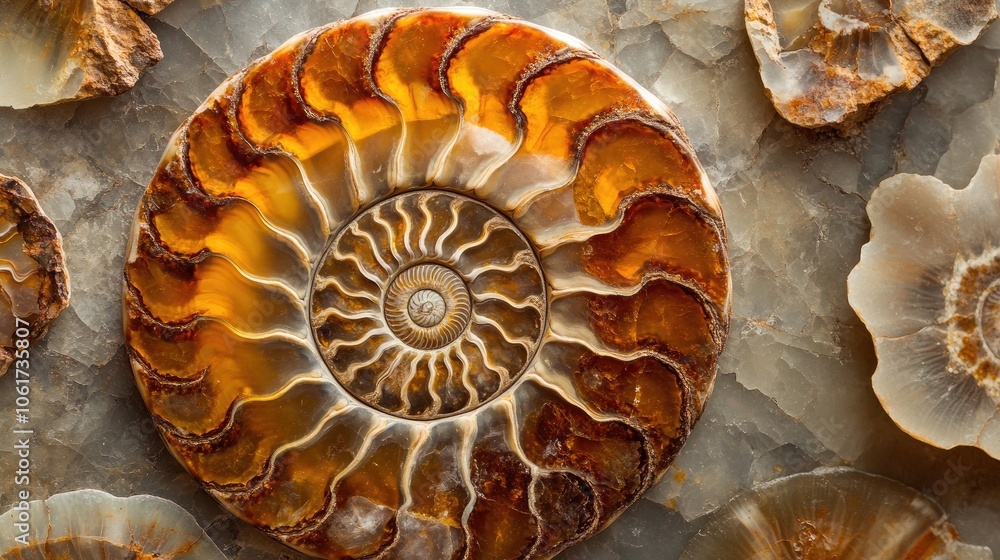 Intricate Close-up of Fossilized Ammonite Intricate Close-up of Fossilized Ammonite
