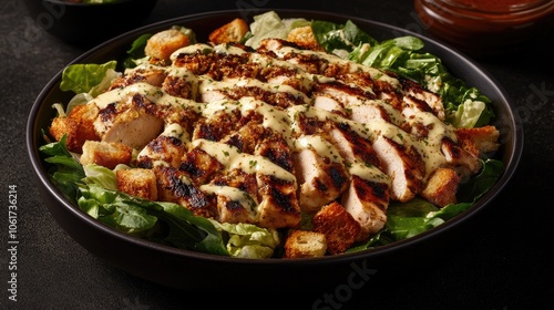 Grilled Chicken Caesar Salad Close-Up View