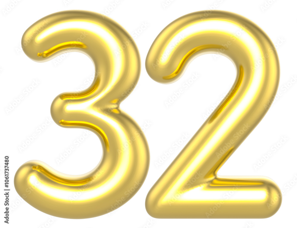 32 Number Gold Render 32 Number Gold Render
