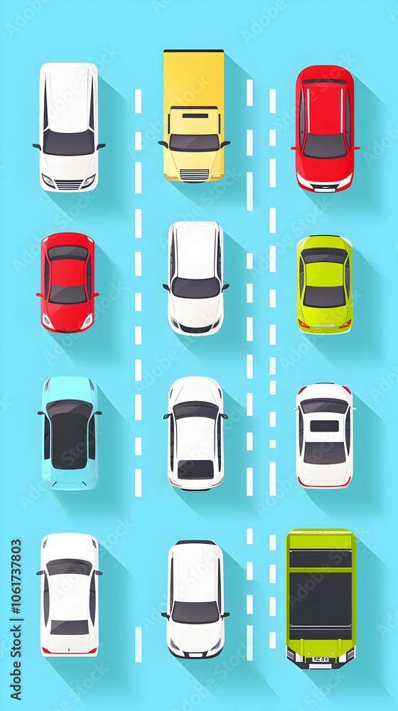 Top view of cars in traffic jam on highway road. Top view of cars in traffic jam on highway road.