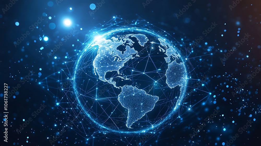 Abstract digital globe with glowing connections, Technology 3d globe planet earth