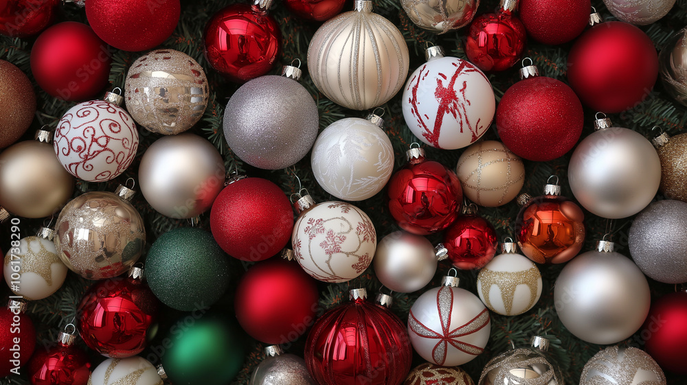 Christmas Ornaments Balls Red Silver Collection Christmas Ornaments Balls Red Silver Collection